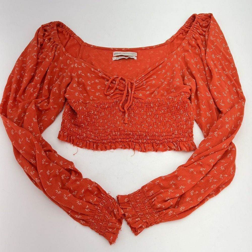 Urban Outfitters Floral Cropped Smocked Puff Long Sleeves Peasant Top size M